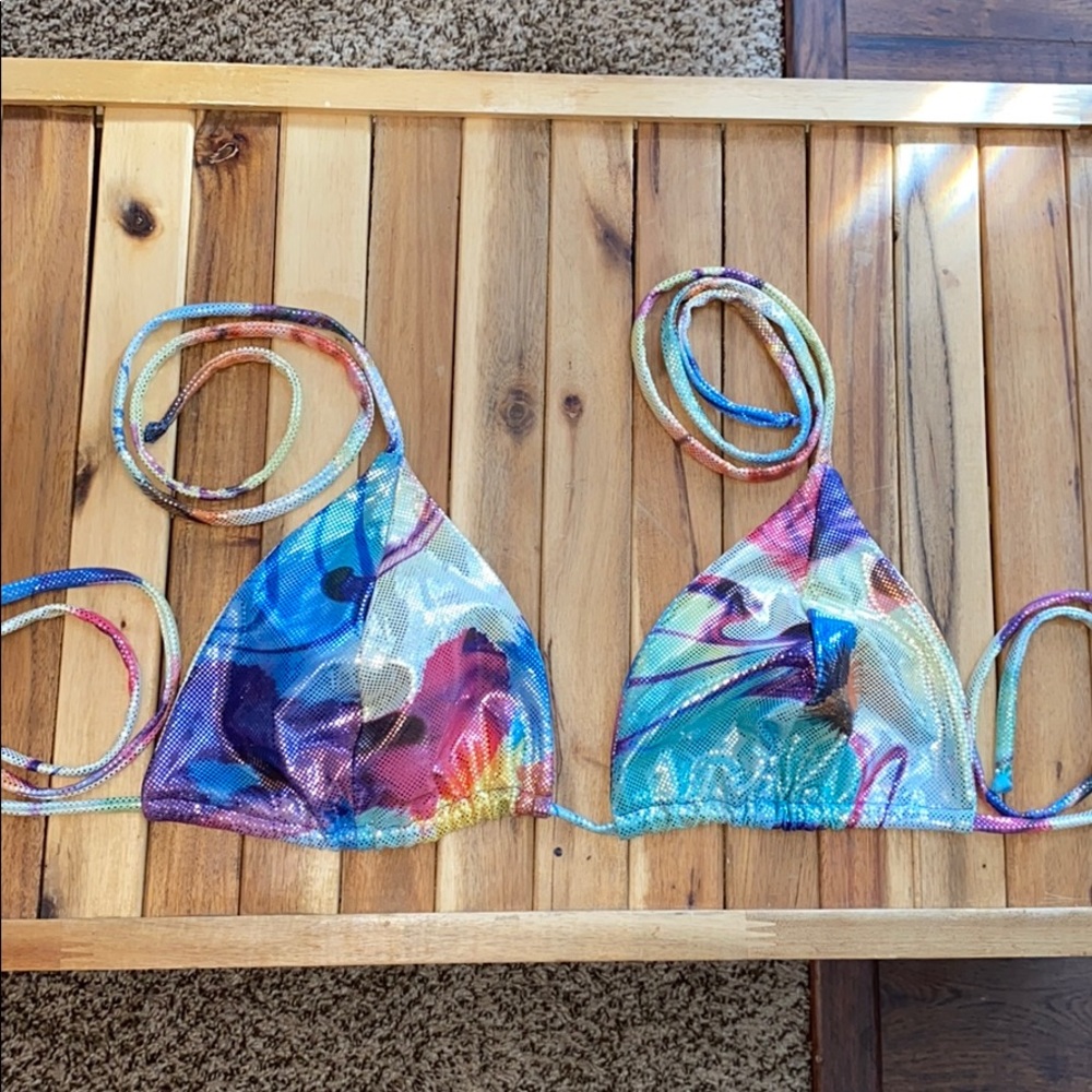 Metallic rainbow bikini top